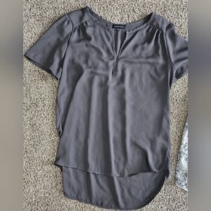 Atmosphere Charcoal Short-Sleeve Split-Neck Blouse